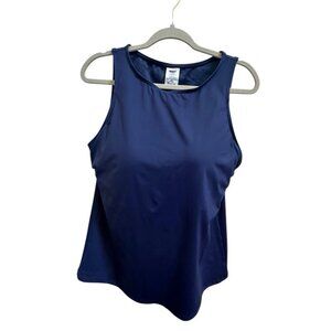 Lands End Womens High‎ Neck Tankini Swim Top Sz 14 DDD NEW Navy Blue #522678